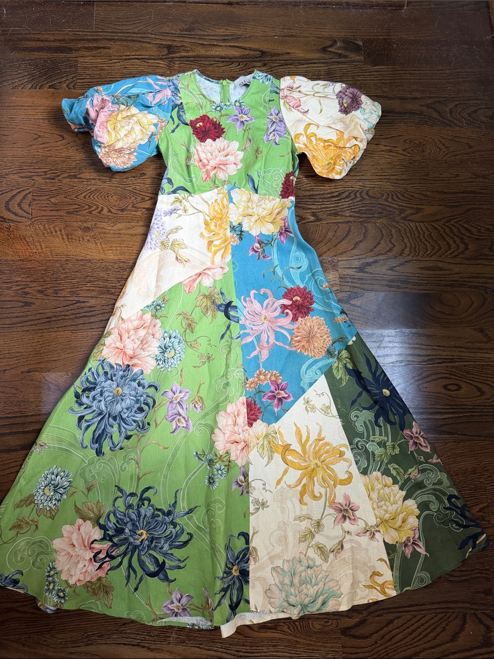 Alemais Avery Spliced Floral Linen Midi Dress Size 0